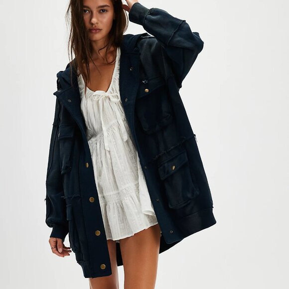 081 Free People We The Free You're A Star Hoodie NWT Navy Size Small - Picture 2 of 12